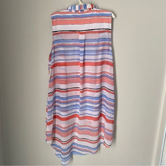 NY Collection Striped Collared Button Front Hi-Lo Sleeveless Ruffle Blouse 1X - Picture 3 of 3